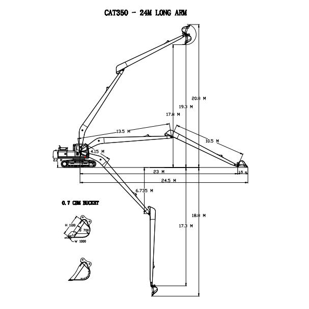 CAT350 24m excavation depth, is suitable for excavation/leveling, and demolition work